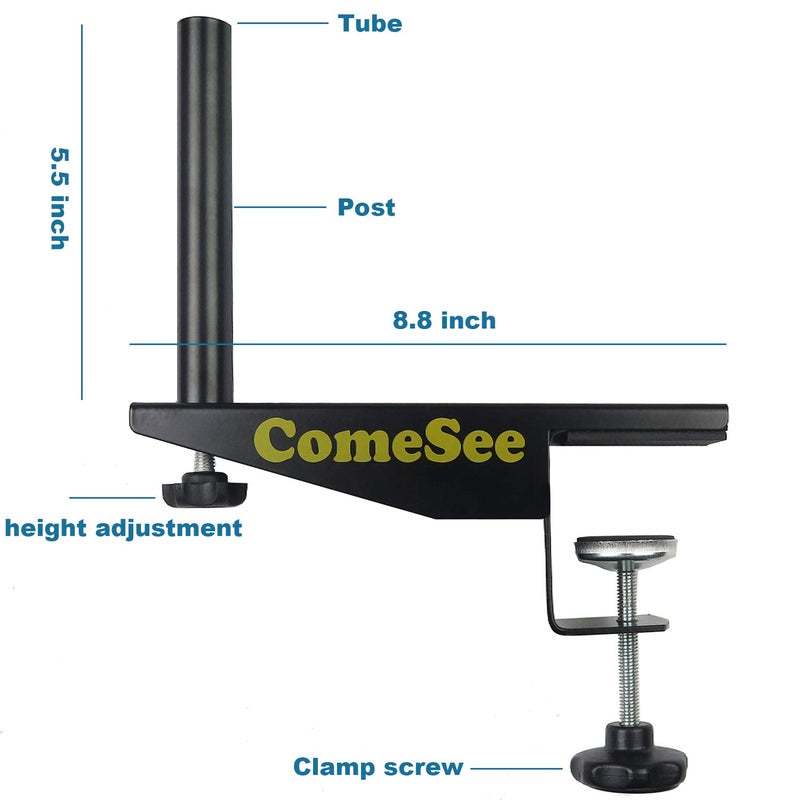 Comesee Professional Table Tennis Ping Pong Net Post Set Strength Screw Clamp with Net Clip Insert, 1.5 Inch Width Grip Holder, Tension and Height Adjustable Easy Set Up (Black) - Image 2